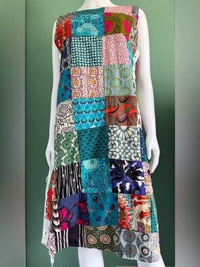 The Little Bazaar Patchwork Multicolor Sleeveless Midi Dress